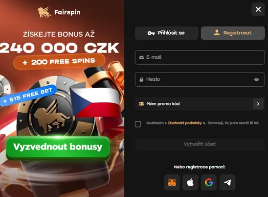Fairspin Casino registrační formulář